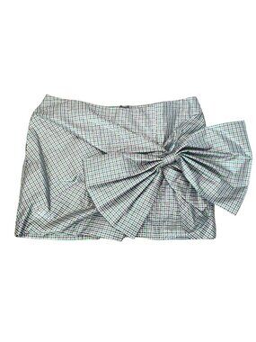 Pushbutton $536 Metallic Plaid Mini Skirt Large Bow Preppy School Pink Green